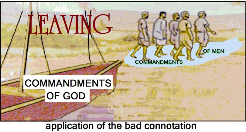 bad connotation of leaving; abandoning or substituting God's commandments for error. Mark 7:1-9.