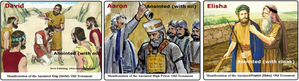 anointings of OT offices: king, priest, prophet; illustrated