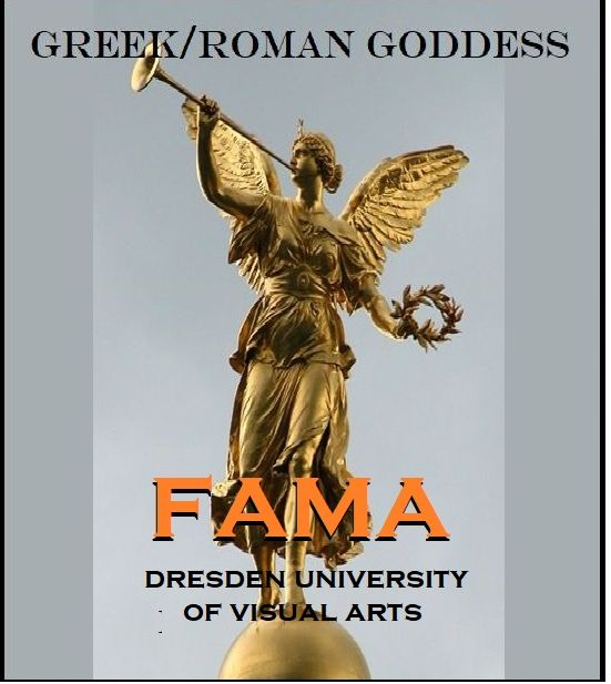 Fama, Greek goddess, statue.