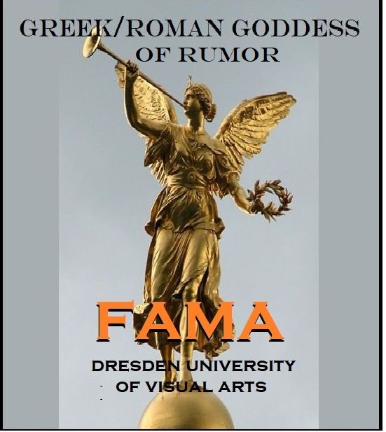 Fama, Greek goddess, statue.