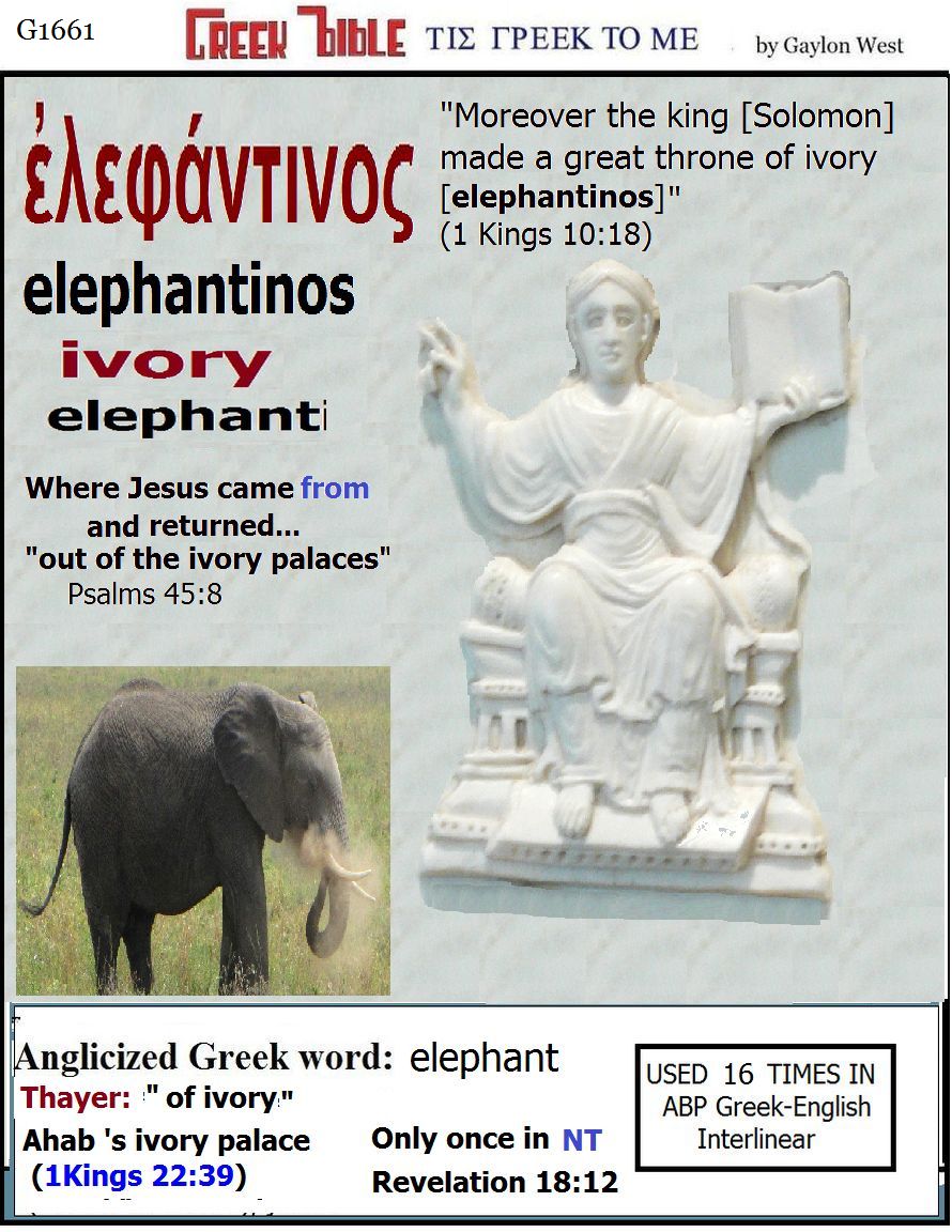 G1661 elephantinos, of ivory, Revelation 18:12
