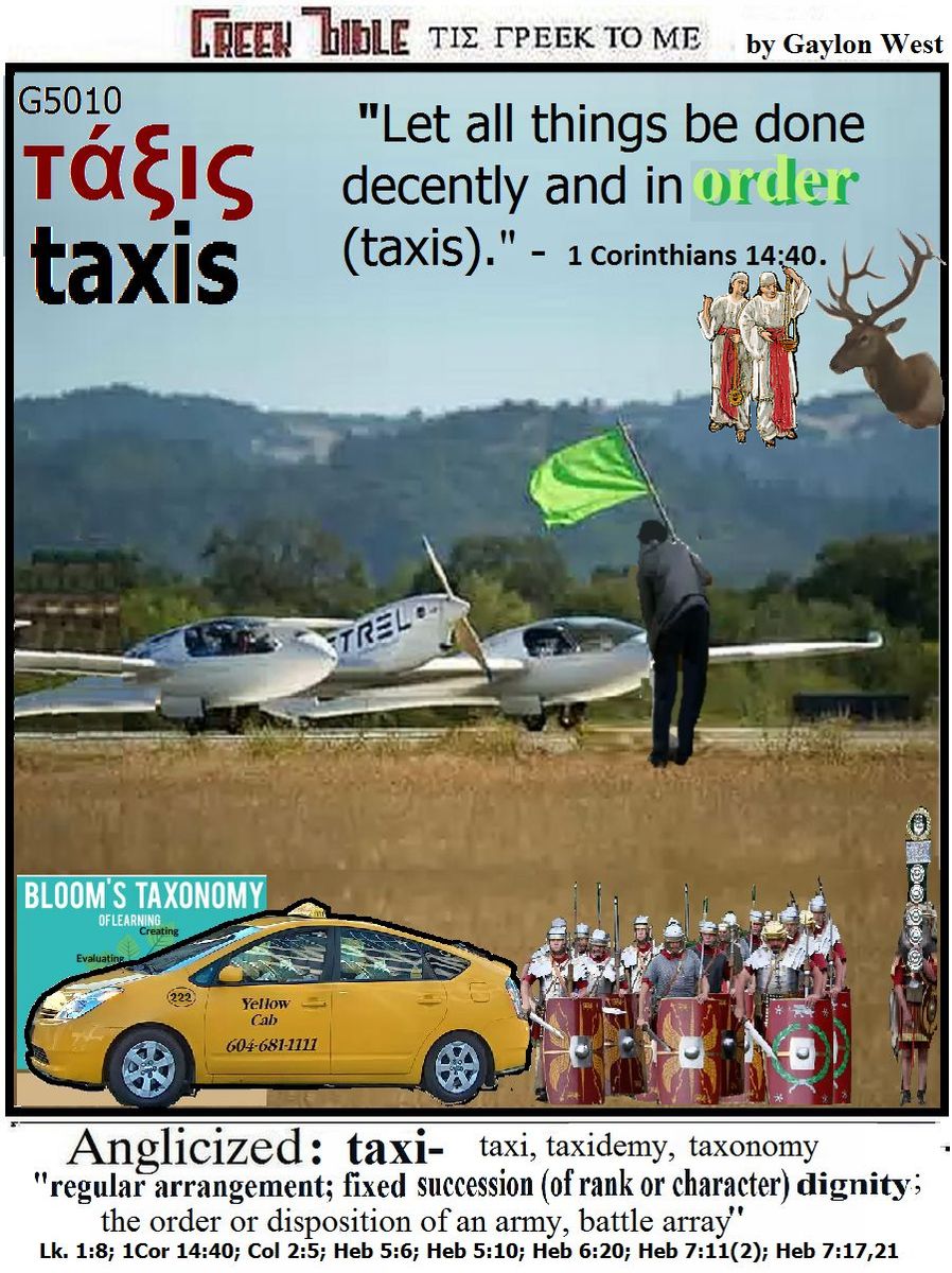 taxis G5010; order.  Greek words of the New Testament, illustrated. 